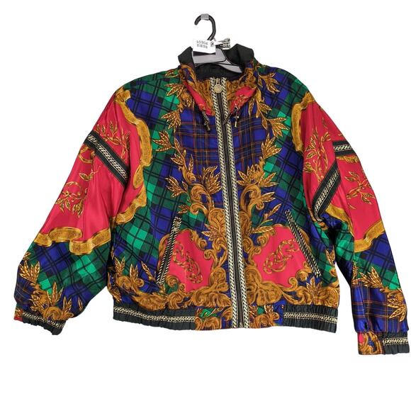 Vintage 80s Gallery Sport Windbreaker Jacket Women's M Full Zip Made Korea Plaid - Picture 1 of 10